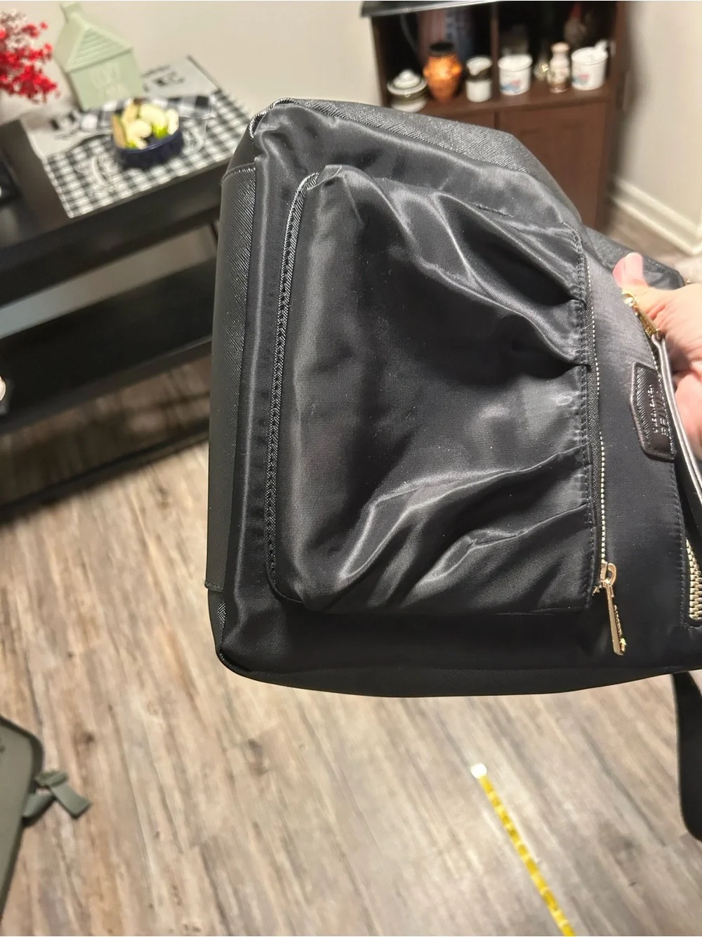 Aimee Kestenberg Black Crossbody Should Bag with Front Zip Pocket & Leather Trim
